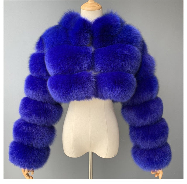 Natural Short Real Fox Fur Coat For Women With Stand Collar Thick Warm Winter Genuine Fox Fur Jacket High Quality Fur Overcoats