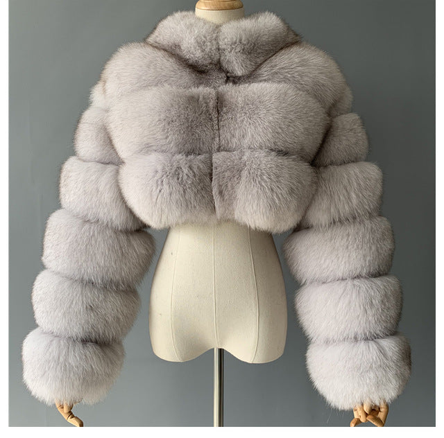 Natural Short Real Fox Fur Coat For Women With Stand Collar Thick Warm Winter Genuine Fox Fur Jacket High Quality Fur Overcoats