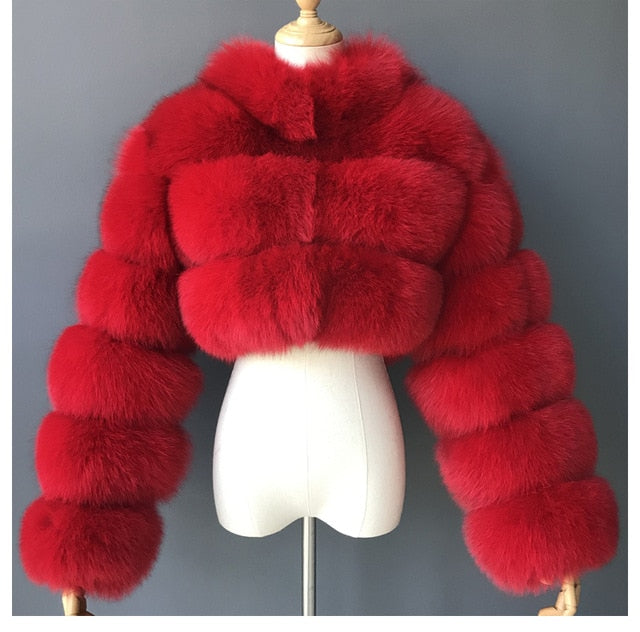 Natural Short Real Fox Fur Coat For Women With Stand Collar Thick Warm Winter Genuine Fox Fur Jacket High Quality Fur Overcoats