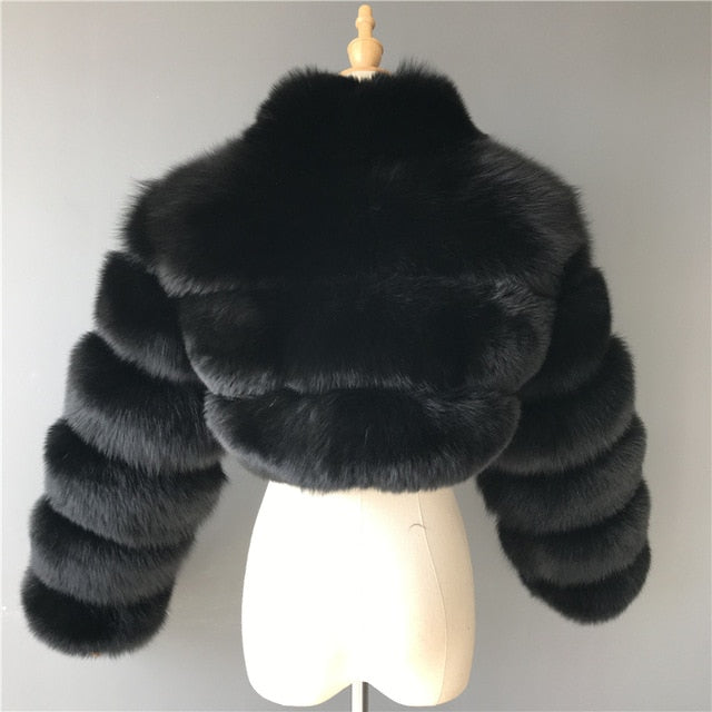 Natural Short Real Fox Fur Coat For Women With Stand Collar Thick Warm Winter Genuine Fox Fur Jacket High Quality Fur Overcoats