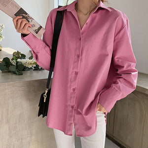Summer Plus Size 4XL Long Sleeve Women's Shirts Pink Single Breasted Ladies Office Shirt 2020 Korean Casual Lapel Tops Female