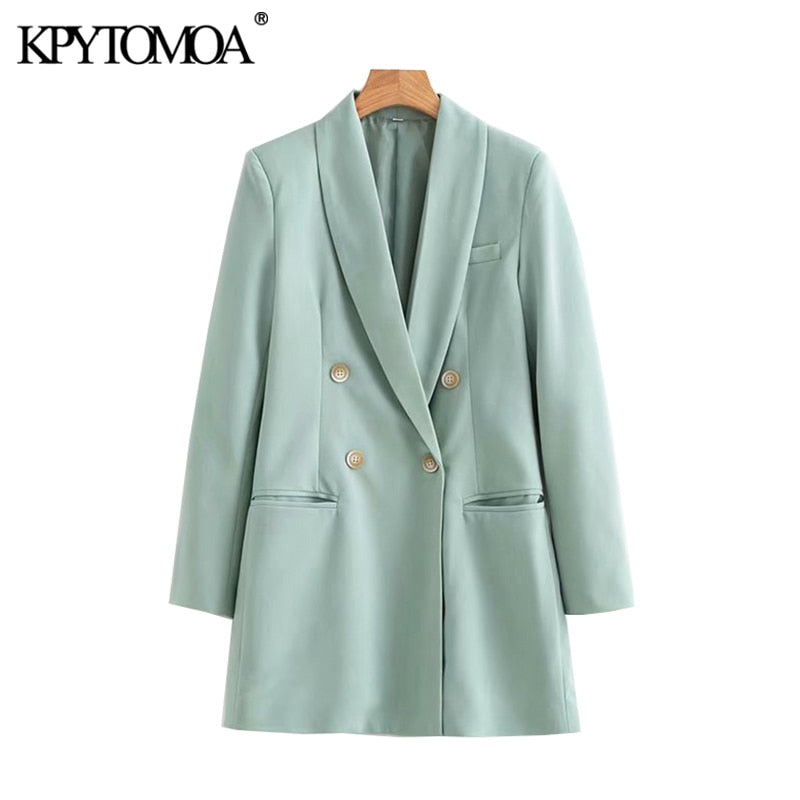 Vintage Stylish Double Breasted Long Blazers Coat Women 2020 Fashion Long Sleeve Office Lady Outerwear Casual Chaqueta Mujer