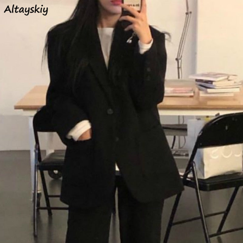 Blazers Women Spring Newest Minimalist Fashion Solid Loose Tops Blazer Korean Style Streetwear Single Breasted Casual Lady Coats