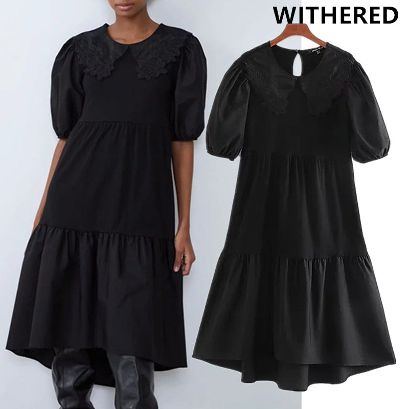 Withered england vintage  peter pan collar embrodiery knitting patchwork dress women vestidos de fiesta de noche vestidos blazer