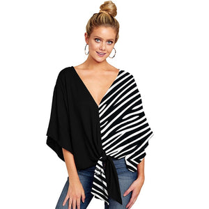 Plus Size 5XL Summer Cardigan Women Blouse Casual Batwing Sleeve Deep V Blouses Femme Print Tie Loose Irregular Pullovers Ladies