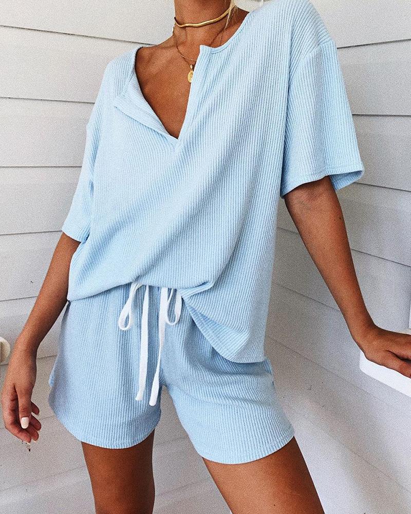 Rib Two-Piece Lounge Pajamas Set Women Rib Two-Piece Lounge Set Loungewear Women Homewear