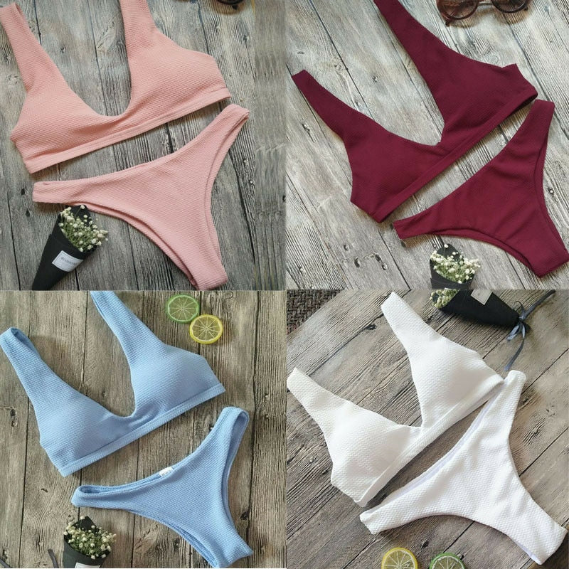 Hirigin Sexy Thong Bikini Set 2019 Women Swimwear High-quality Fabrics Push Up Swimsuit Women Bathing Suit Padded Bikini Solid