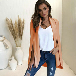 Women Elegant Blazer 2019 Hot Selling Contrast Binding Open Front Cape Long Sleeve Blazer Longline Plain Outerwear