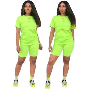 Women Tracksuit 2 Piece Set Solid Short Sleeve Crop Tops T-Shirt Short Pants Suit Matching Set Female Joggers Sportwear Fitness