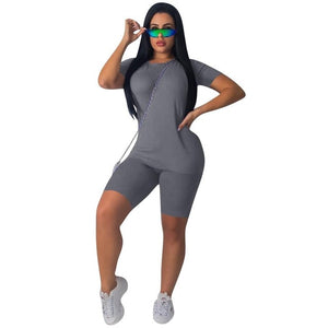 Women Tracksuit 2 Piece Set Solid Short Sleeve Crop Tops T-Shirt Short Pants Suit Matching Set Female Joggers Sportwear Fitness