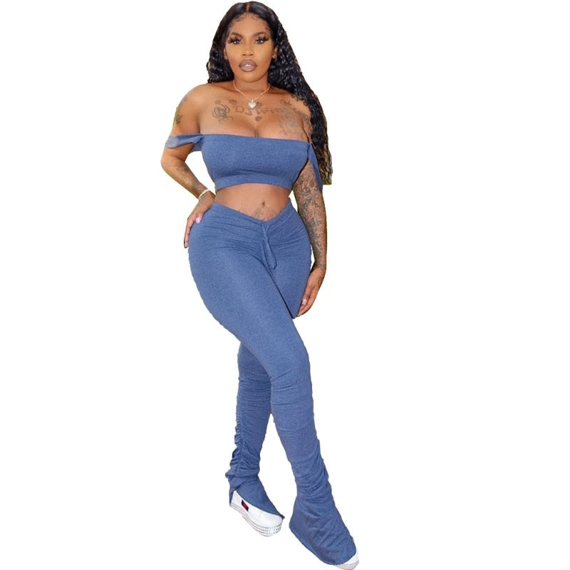 Summer Women Set Clothes Sexy Two Piece Set Top and Stacked Pants Matching Sets Party Bodycon 2 Piece Set Women Club Outfits