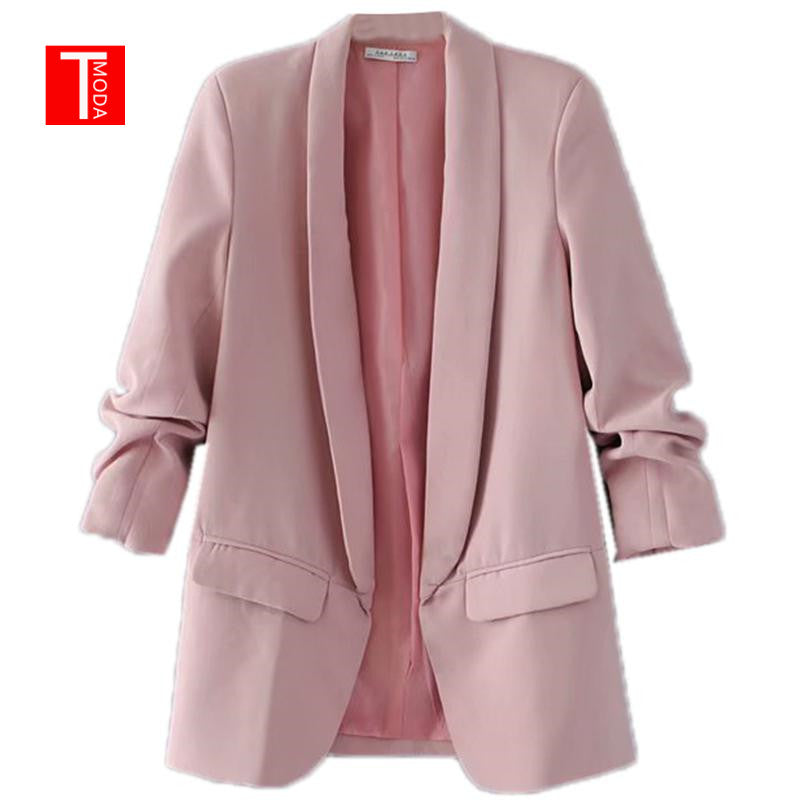 Pink Shawl Collar Elegant Office Ladies Workwear Blazer Long Sleeve Regular Fit Minimalist 2018 Women Autumn Blazer 7 Colors