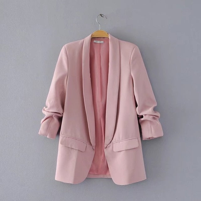 Pink Shawl Collar Elegant Office Ladies Workwear Blazer Long Sleeve Regular Fit Minimalist 2018 Women Autumn Blazer 7 Colors