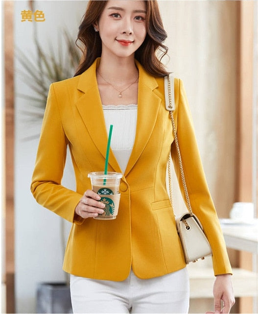 Women Blazer 2020 Formal Blazers Lady Office Work Suit Pockets Jackets Coat Slim Long Sleeve Casual Blazer Black Femme Jackets