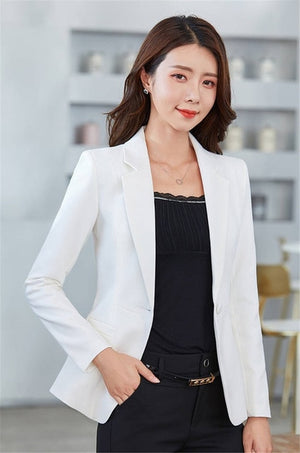 Women Blazer 2020 Formal Blazers Lady Office Work Suit Pockets Jackets Coat Slim Long Sleeve Casual Blazer Black Femme Jackets