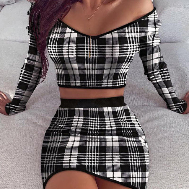 2 Piece Set Women's Knitted Solid Suit Off Shoulder Crop Top And Skirt Sets Female 2020 Spring White Two Piece Set Outfits Lady