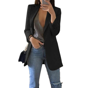 Slim Blazers Women 2019 Autumn Suit Blazers Jacket Female Work Office Lady Suit Black with Pockets Business Notched Blazer Coat