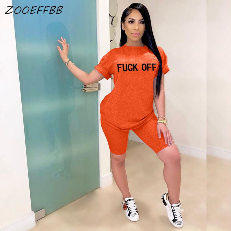 ZOOEFFBB Two Piece Set Women Lounge Wear Summer Outfits Tops Biker Shorts Sweat Suit Casual Tracksuit Plus Size Matching Sets