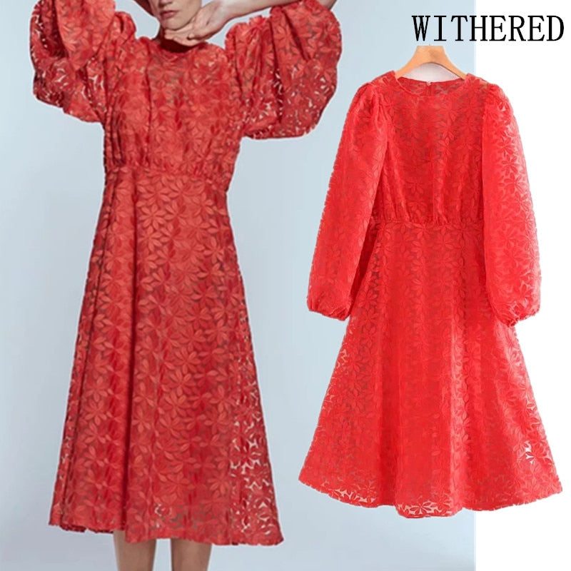 Withered england elegant vintage red floral embroidery dress women vestidos de fiesta de noche vestidos maxi dress women blazers