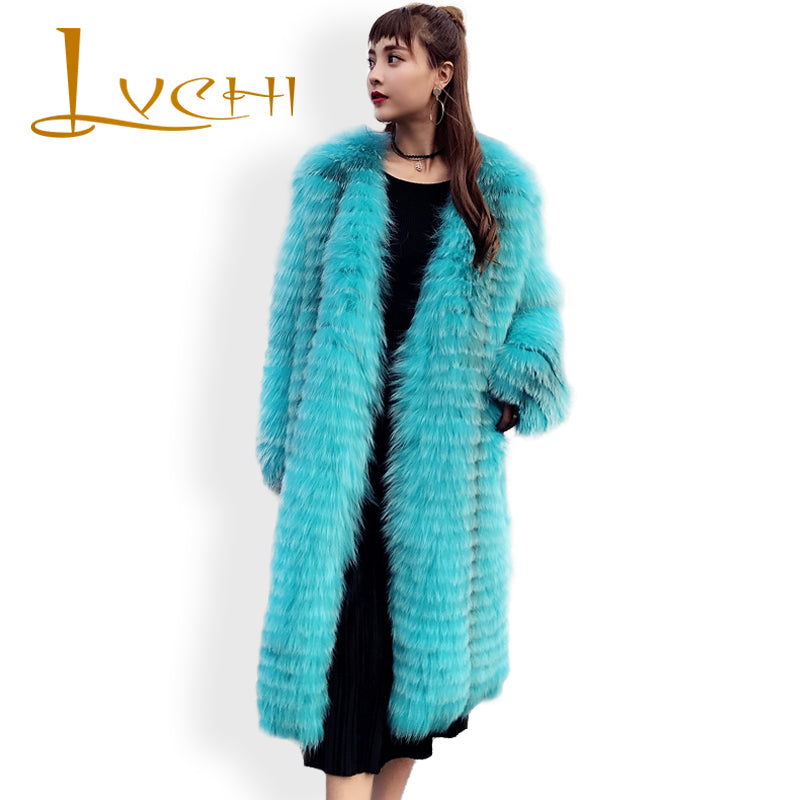 LVCHI Coat Female Elegant Genuine Fur 2019 Women Long Comfortable V-Neck Parka Fox Fur Coats From Natural Fur Solid Fox Coat